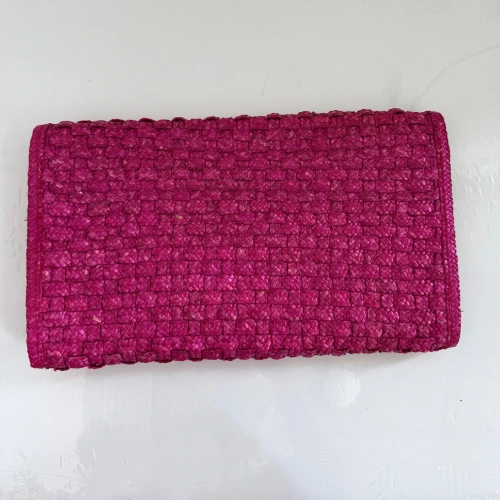 Vintage Woven Pink Straw Clutch